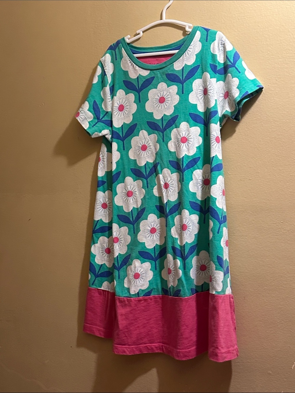 Mini Boden Green Floral Dress with Pink Accents